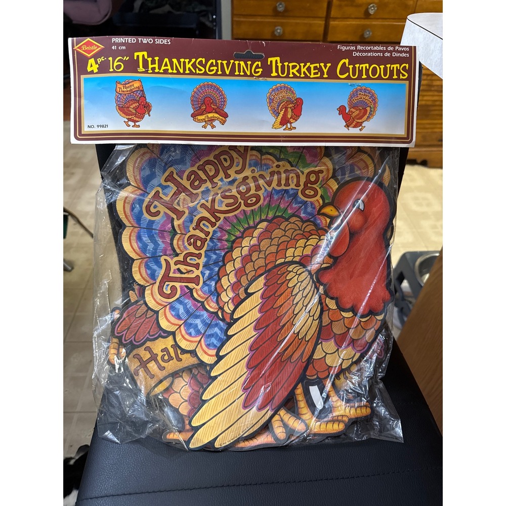 Vintage Beistle 4pc 16" Thanksgiving Turkey Cutouts Double Sided Decor 99821 NEW